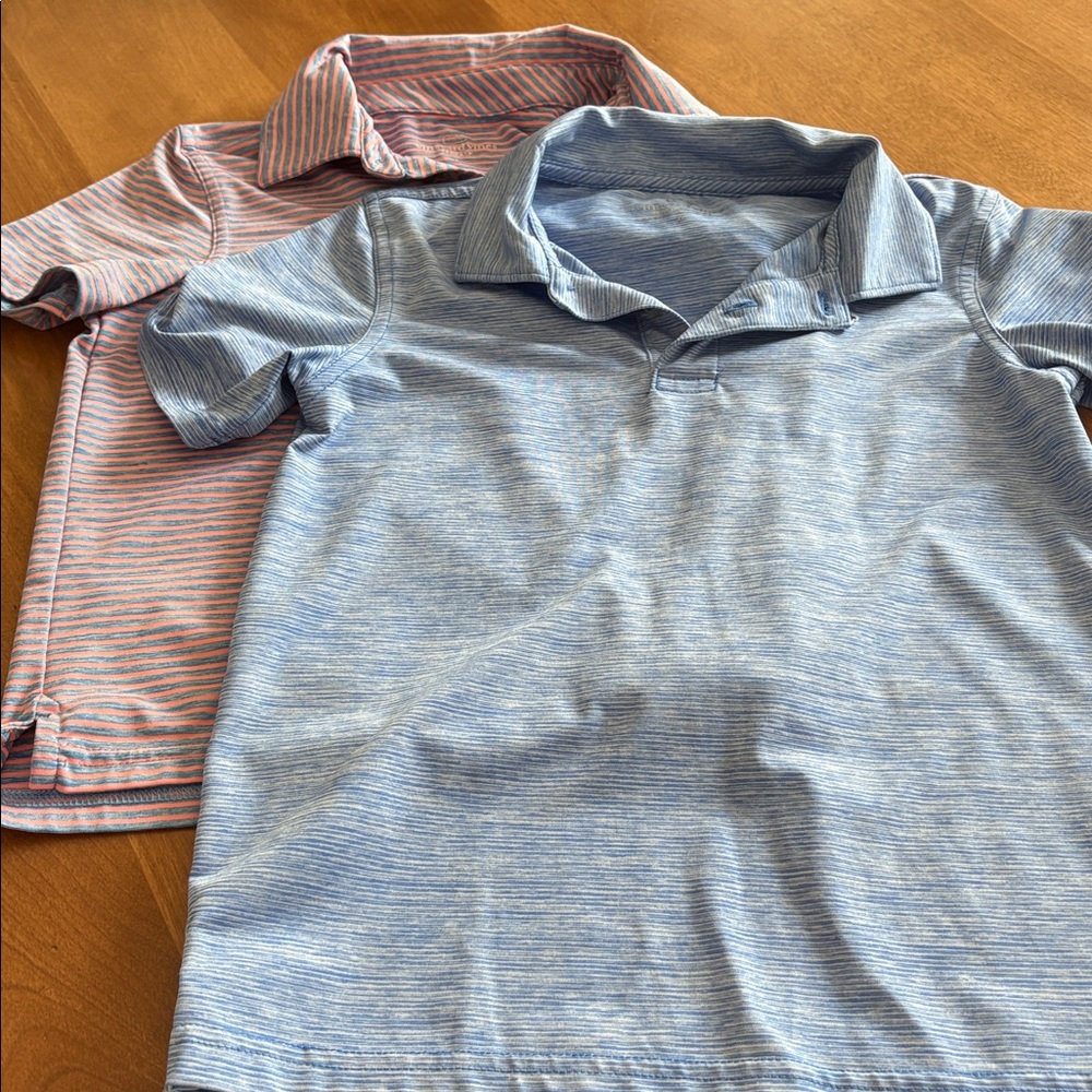 Vineyard Vines Boys Polos in Blue and Coral Stripes, Size 6